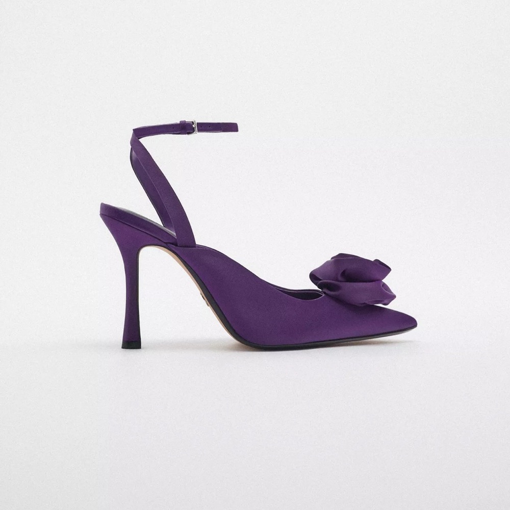 Zara Purple Heeled Shoes with Floral Detail